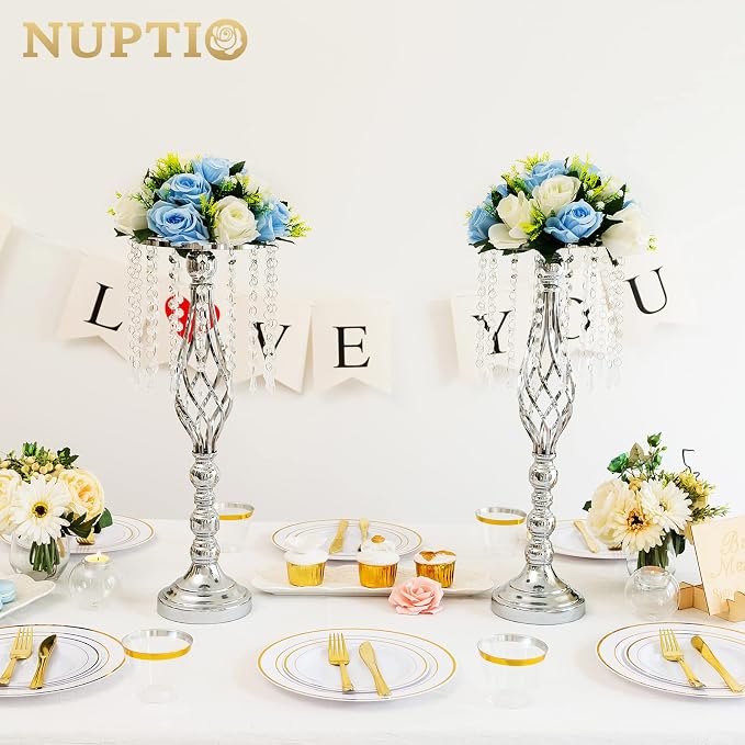 Nuptio 10 Pcs Silver Wedding Centerpieces Flower Stand, 55cm Height Wedding - Image 8