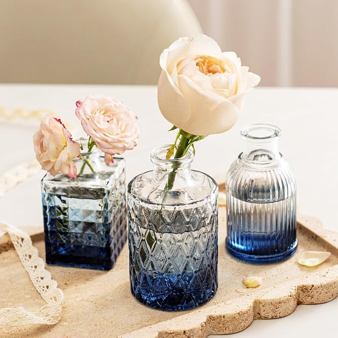 Clear Gradient Blue Glass Bud Vase Set of 12 Pcs, Small Bud Vases in Bulk - Image 8