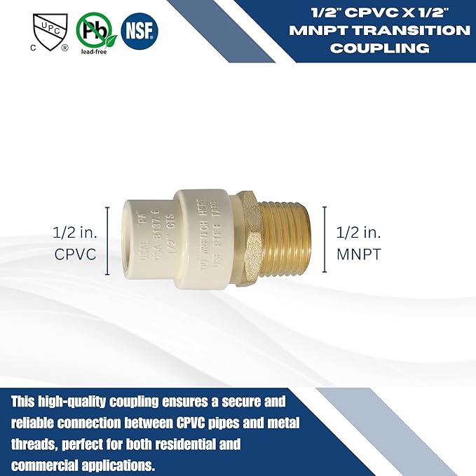 25 Pack XFITTING 1/2" Male CPVC Adapter, 1/2 MNPT CPVC Coupling - Image 7