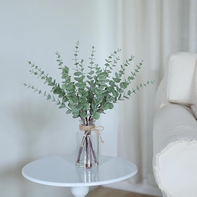 17.5" Artificial Eucalyptus Stems in Glass Vase - Image 2