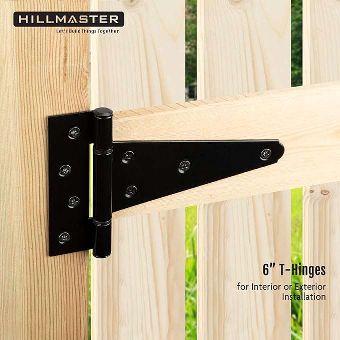 HILLMASTER 6 Inch T-Strap Heavy Duty Shed Door Hinges Gate Strap Hinges Black - Image 7