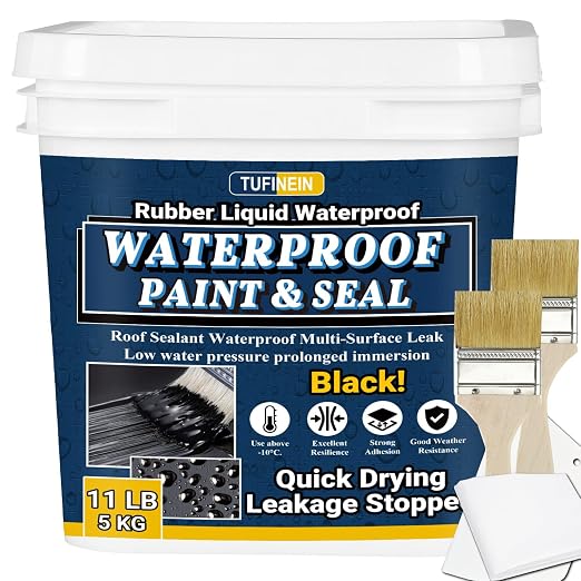 Rubber Liquid Waterproof Sealant, TUFINEIN 11 LB/5 KG Black Quick Drying Multi by TUFINEIN