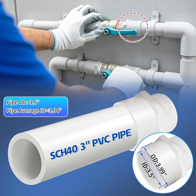 2Pcs White PVC Pipe Fittings, 3inch NPT Male Thread Pipe Fitting Adapter - Image 3