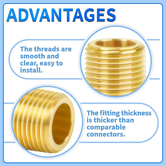 ChillWaves Brass Pipe Fitting, Long Nipple Pipe 1/2" NPT Male x 1/2" NPT Male - Image 4