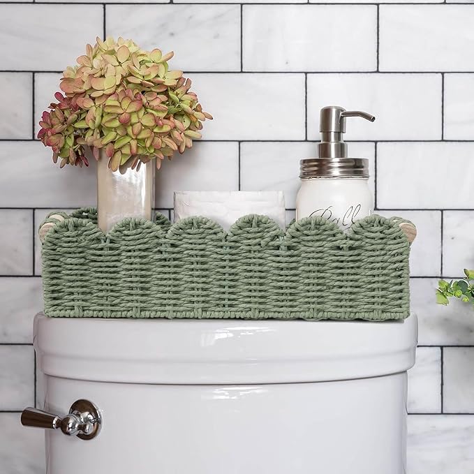 CubesLand Scalloped Toilet Paper Storage Basket W/Handle - Image 5