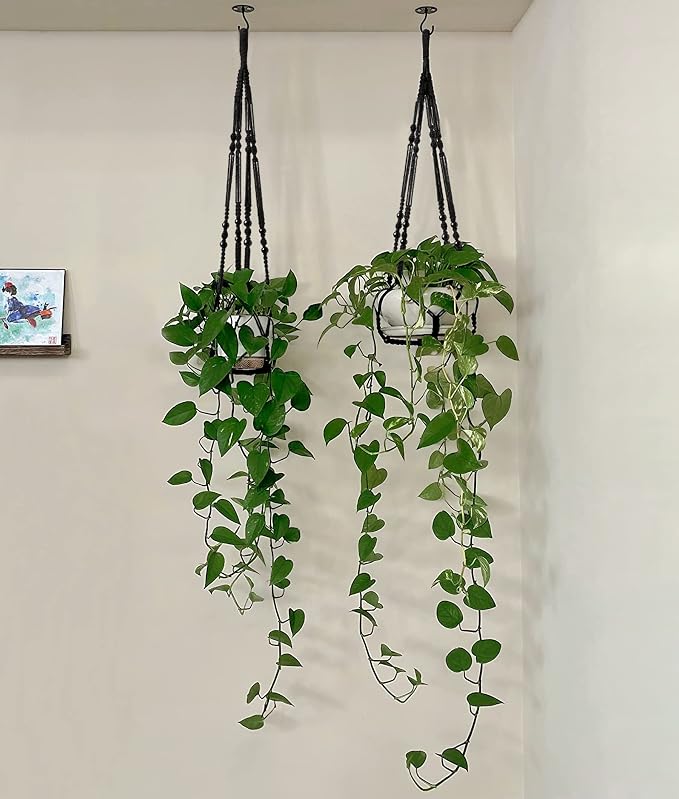 Mkono Macrame Plant Hanger Indoor 35 Inch Hanging Planter Basket Black 2Pc | - Image 4