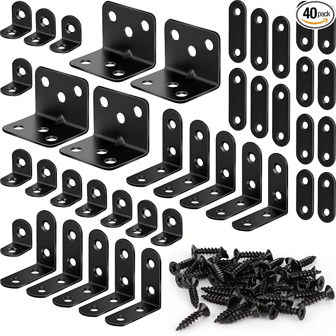 40 Pack L Bracket Corner Brace Kit, 5 Sizes Stainless Steel Corner Bracket | 90 by FATLODA