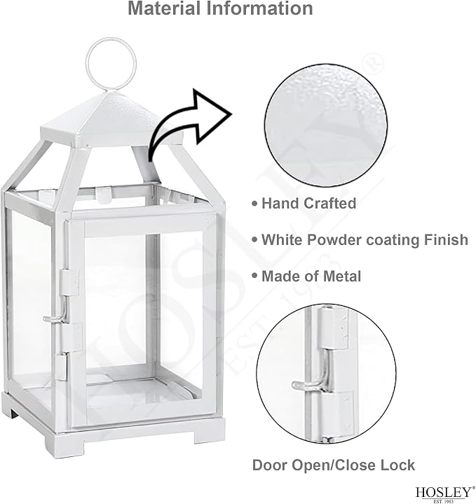 Hosley 12 Inch High Clear Glass and Iron White Classic Style Lantern Ideal Gift - Image 6