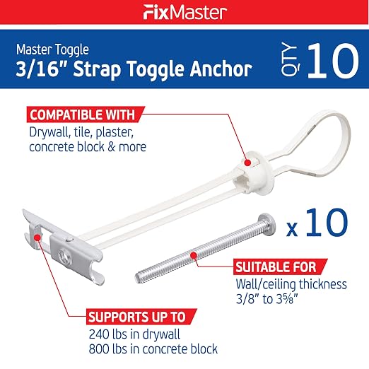 3/16" Heavy Duty Master Toggle-Bolt Strap Anchors w/ 10 Steel Threaded Studs - Image 2