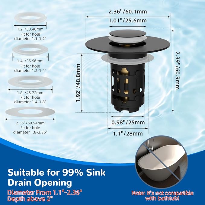 Hibbent 3 PCS Upgraded 3 in 1 Bathroom Sink Drain Strainer, Pop Up Stopper - Image 7
