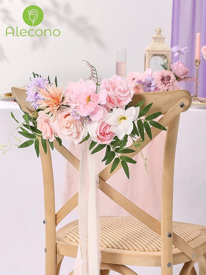 Alecono Pink and Purple Artificial Flowers, Silk Fake Flower Set | - Image 7