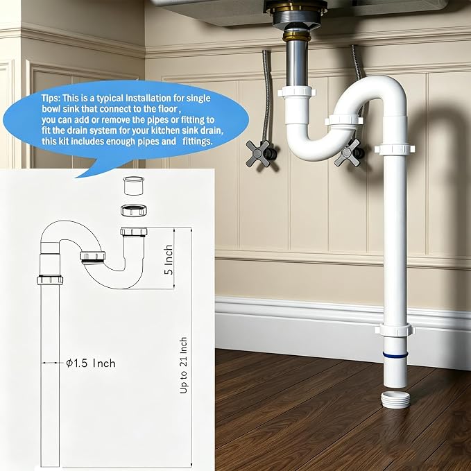 eflyefly 1-1/2 inch Kitchen Sink Drain Kit Include All Necessary Component - Image 5
