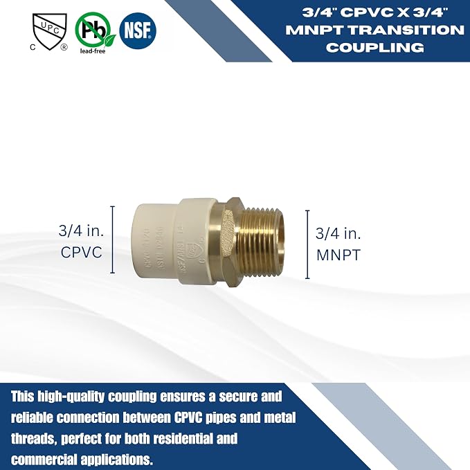 5 Pack XFITTING 3/4" CPVC Brass Adapter, Female CPVC to Brass NPT - Image 2