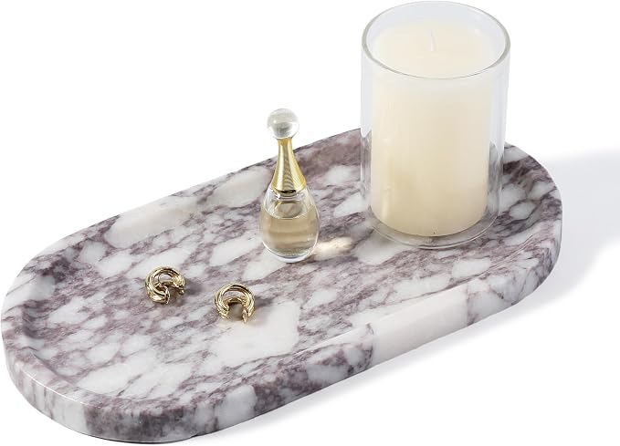 Real Luxurious Natural Marble Vanity Tray, Stone Perfume Trays Jewelry Dish by Koville