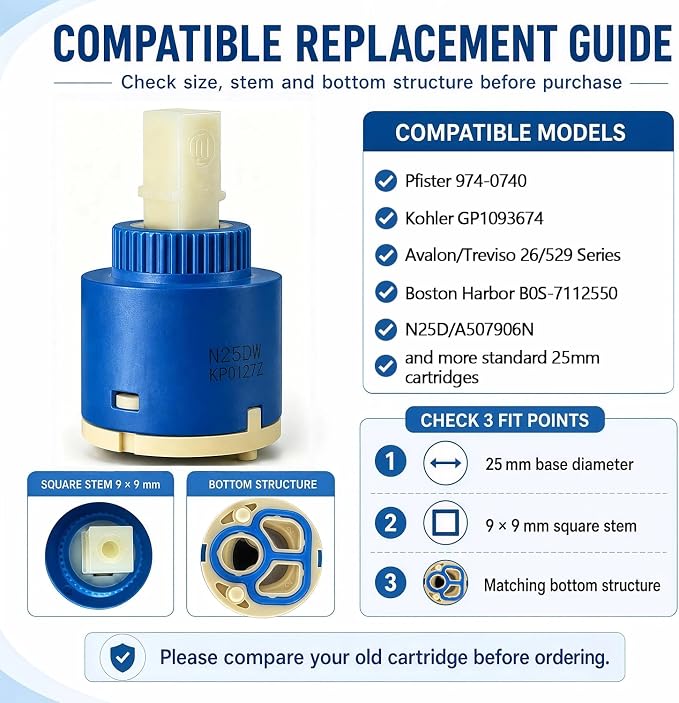 N25DW 25mm Faucet Cartridge Replacement, Compatible - Image 3
