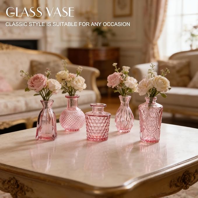 Petal Petite Small Pink Glass Bud Vase Set of 24 - Image 4