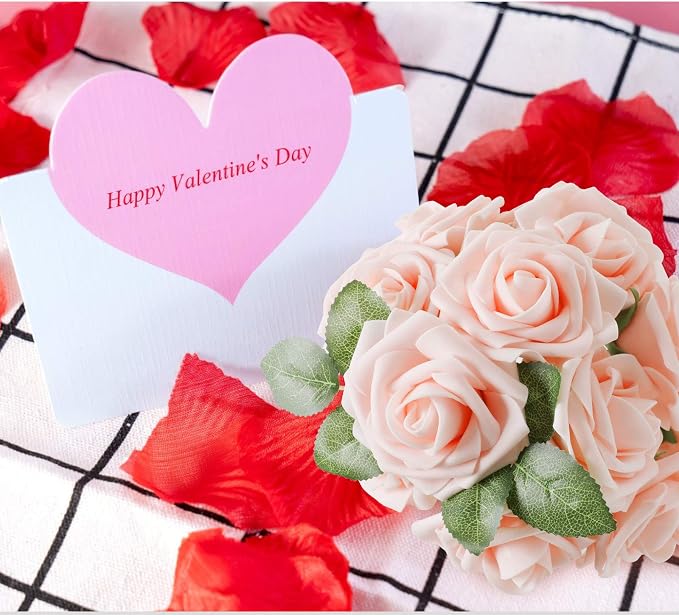 AmyHomie Blush Pink Rose 50pcs Real Looking Artificial Flowers w/Stem | Bouquet - Image 6