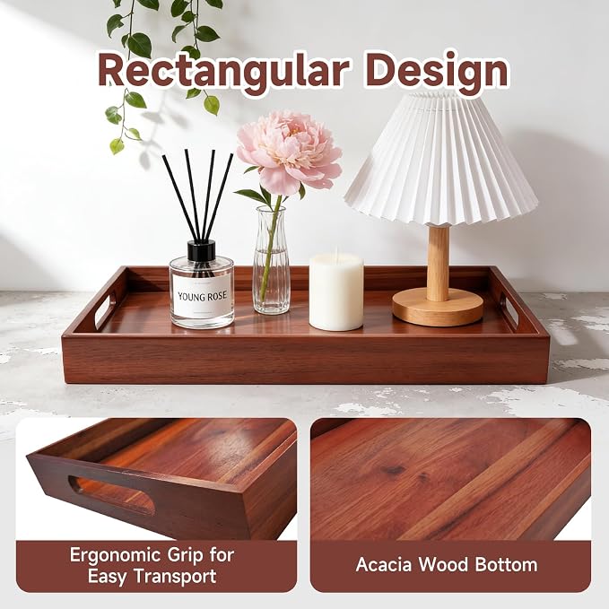 17 x 12 Inch Acacia Wood Large Serving Tray - Image 4