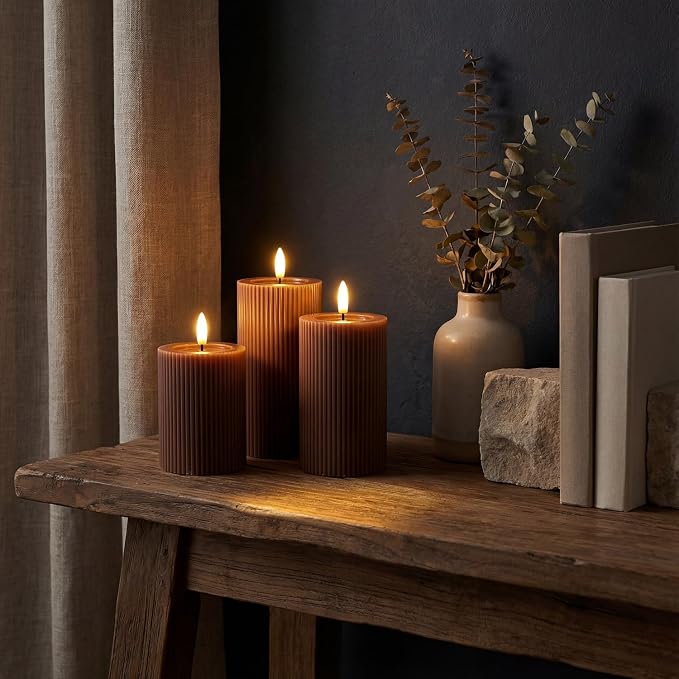 Fluted Ribbed LED Pillar Candles, - Image 3