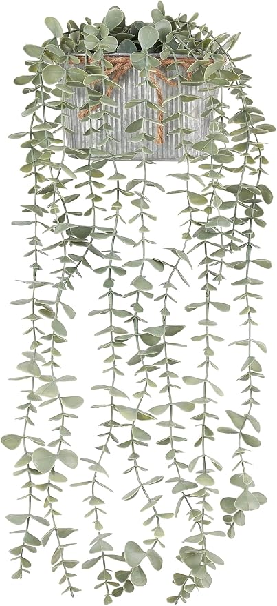 Mkono Fake Hanging Plants in Farmhouse Galvanized Pots by Mkono