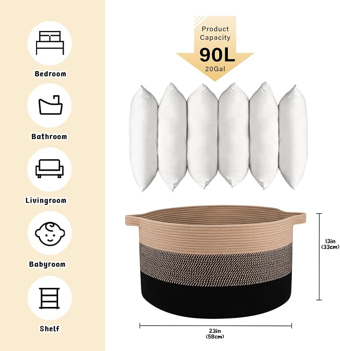 OIAHOMY 90L Extra Large Blanket Basket - Image 3