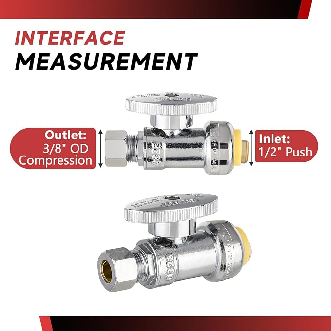 2 Pieces EFIELD Push Fit Straight Stop Valve, 1/4 Turn | Water Shut Off 1/2 - Image 2