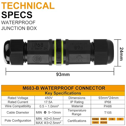 Junction Box Outdoor 2 Way Waterproof IP68 Electrical Cable Connecto M18 Wire - Image 4