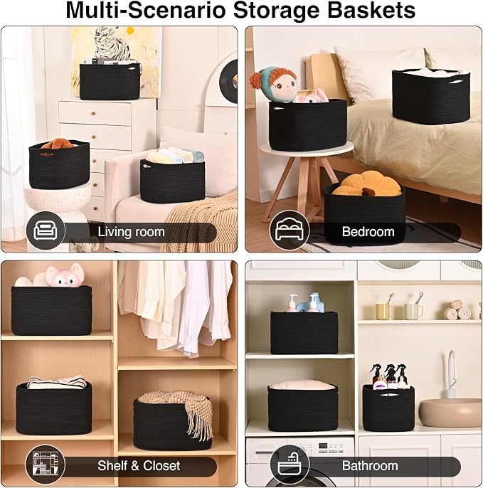 ICERZCZ Black Storage Baskets for Organizing Shelves, Toy Basket for Nursery - Image 5