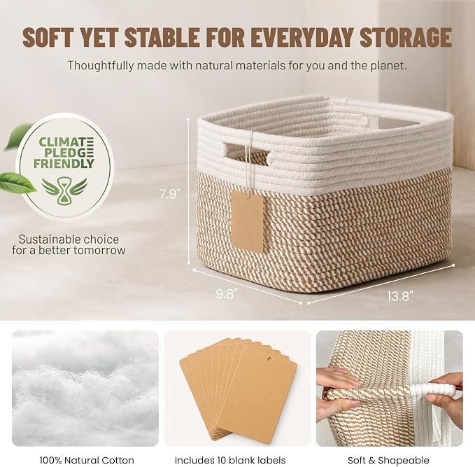 5 Pack Woven Storage Baskets, Decorative Storage Bins - Image 3