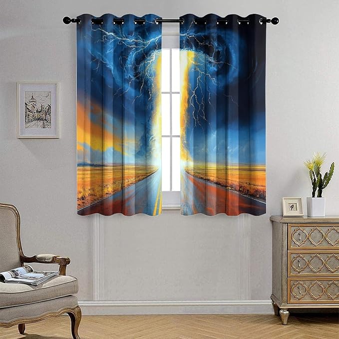 Gothic Tornado Clouds Road Blackout Curtains - Image 3