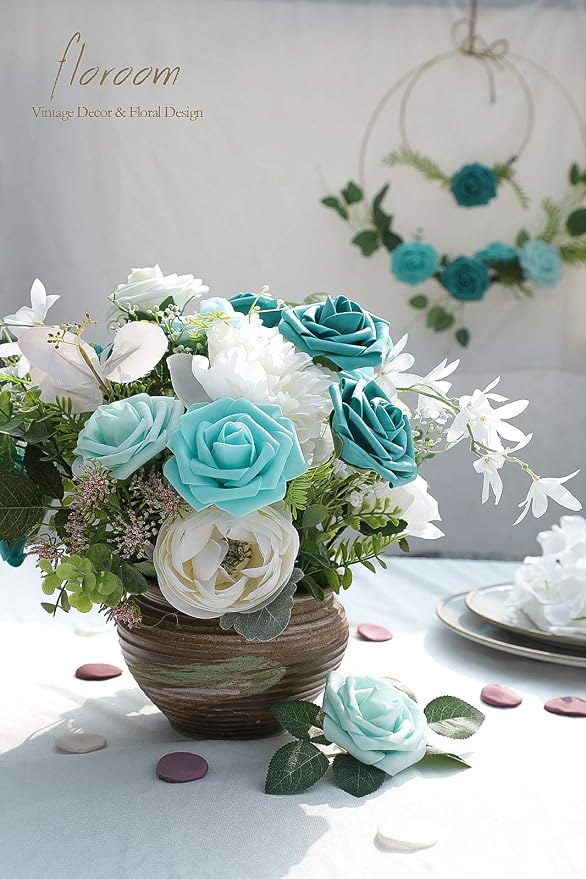 Artificial Flowers 25pcs Real Looking Green Ombre Colors Foam Fake Roses - Image 2