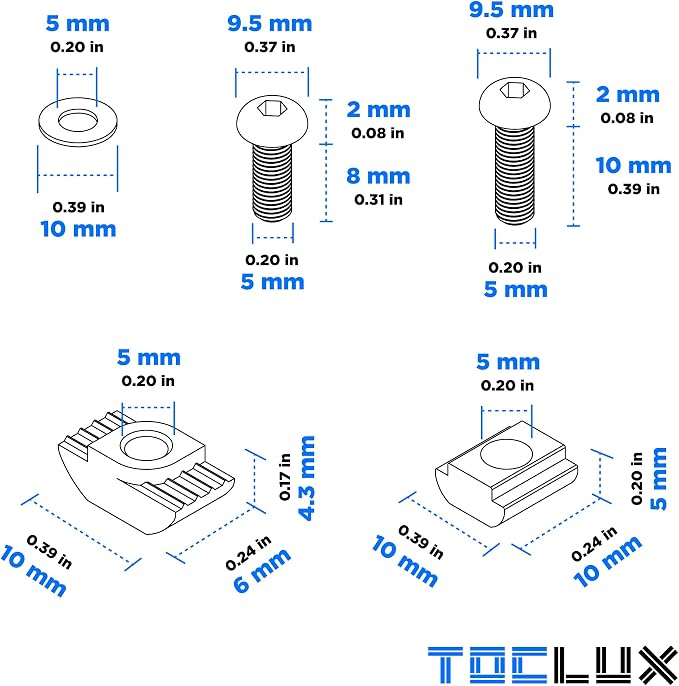 200 pcs 20 Series Aluminum Extrusion Silver M5 T-Nut and Screw Kit – Sliding & - Image 4