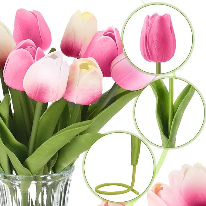 Janinka 60pcs Artificial Tulip Flowers Fake PU Tulips Faux Latex Bouquet Flower - Image 3