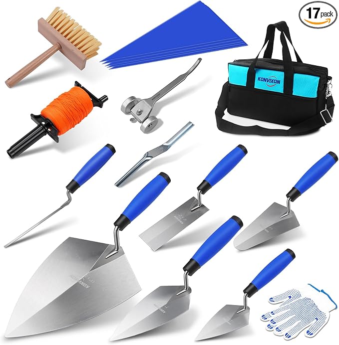 17PCS Masonry Hand Tools Set for Concrete & Bricklaying | by Konvixon