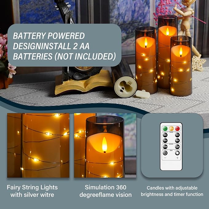 Eebuss Flameless Candles with Embedded Star String, Battery Operated LED Pillar - Image 6