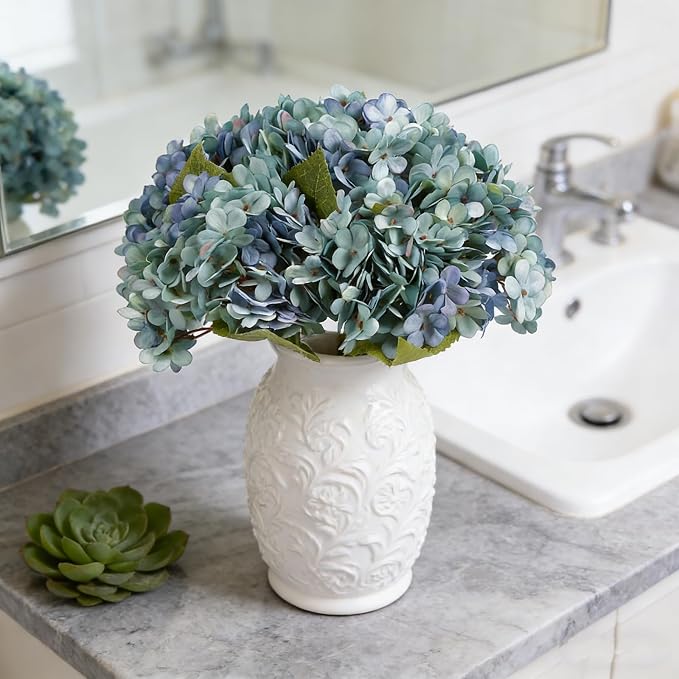 Kimura's Cabin 6pcs Hydrangea Artificial Flowers Silk Fake Hydrangeas, - Image 6