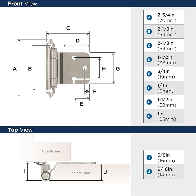 Amerock 1 Pair Variable Overlay Reverse Bevel Satin Nickel Cabinet Hinge | - Image 4