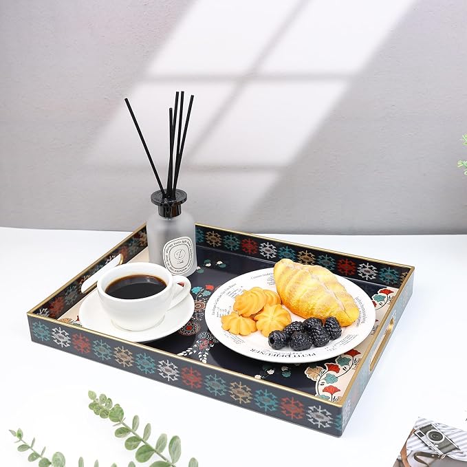 Spsyrine Serving Tray with Handles, Plastic Decorative Tray - Image 3