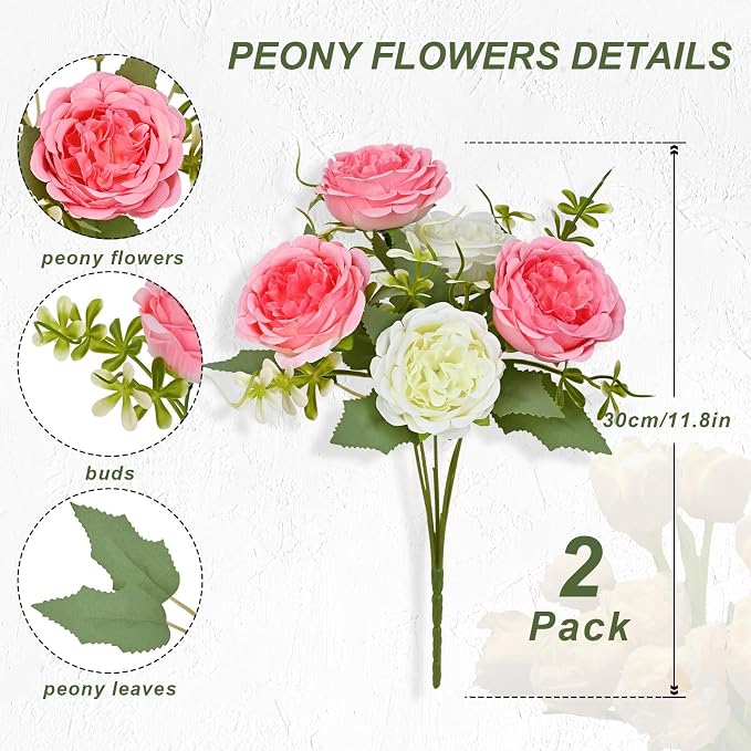 4 Packs Peonies Artificial Flowers Mixed White Pink Silk Artificial Peonies | - Image 4