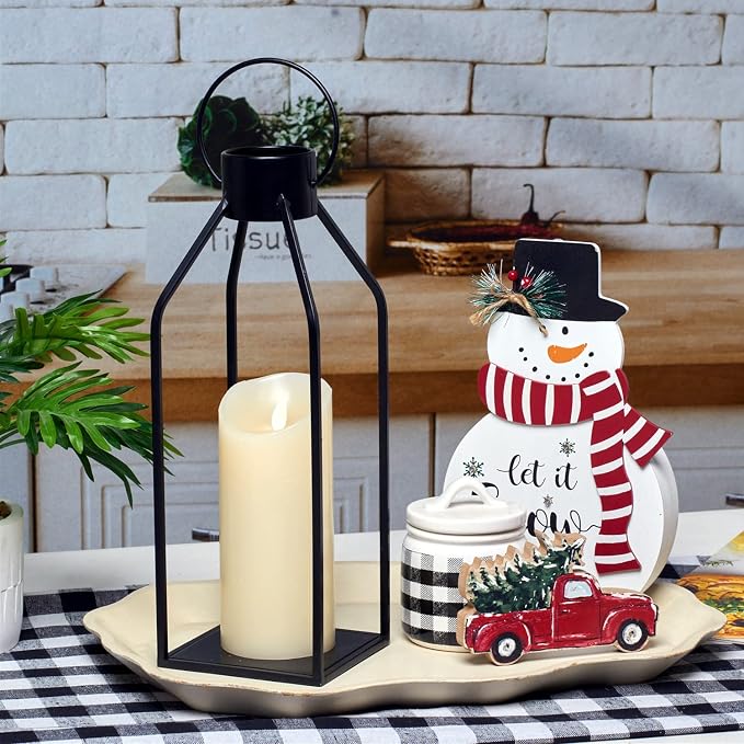 HPC Decor Modern Farmhouse Lanterrn Decor- Black Metal Candle - Image 3