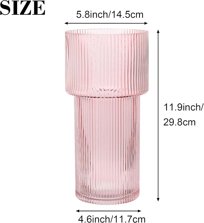 Large Pink Glass Vase, 12 Inches Tall Fluted Vase - Image 7