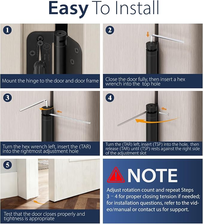 3-Pack 4 Inch Self Closing Door Hinges, 5/8" Radius Corners, Adjustable Tension - Image 5