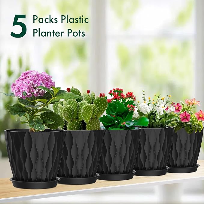 Meowell 4 inch Small Plastic Nursery Pots, Seedling Pots, 5 Set Water Ripples - Image 6