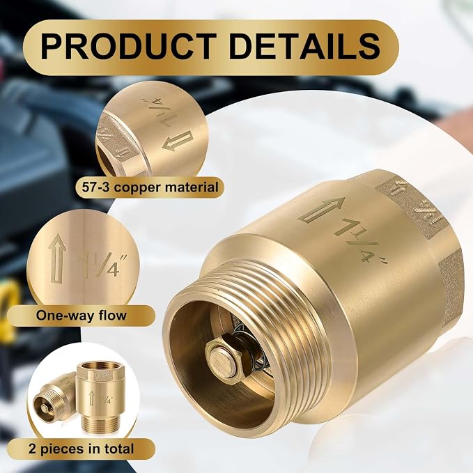 Zonon 2 Pcs 1-1/4 Inch Check Valve One Way Brass Non Return in Line Check Valve - Image 3