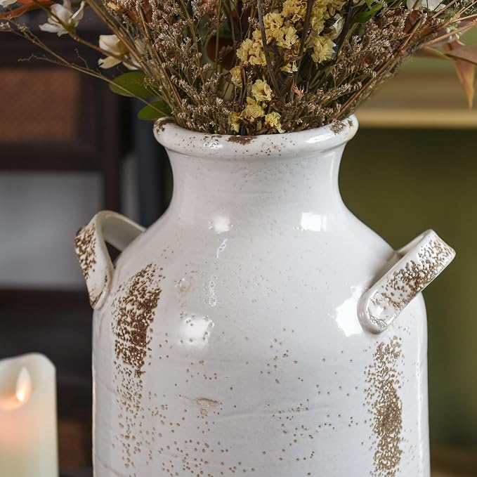 Quoowiit Ceramic Rustic Farmhouse Vase, 14 Inch Distressed Decorative Flower - Image 5
