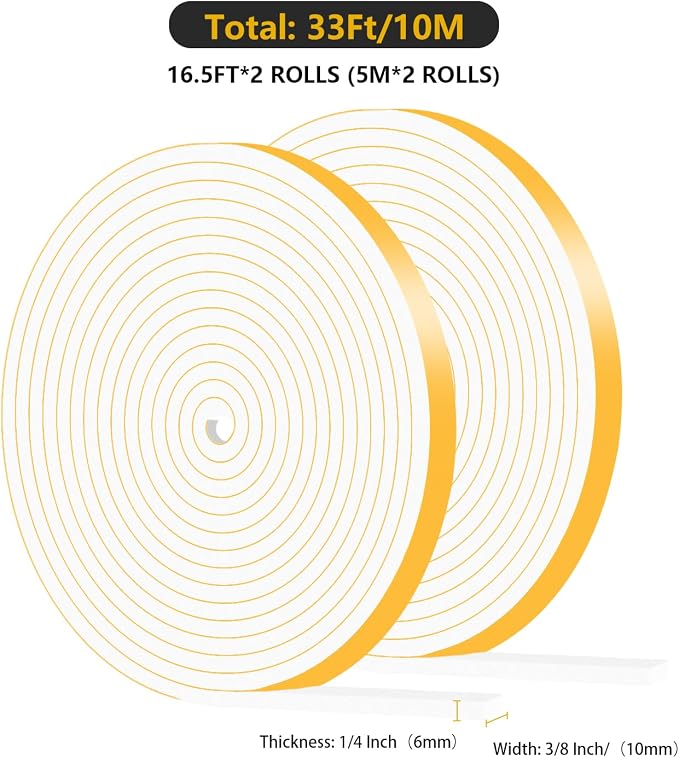 Door Seal Strip, High Density CR Insulation Tape, 3/8 in x 1/4 in x 33Ft | - Image 2