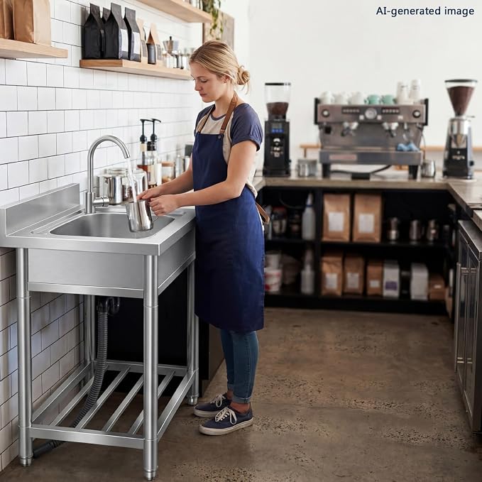Free Standing Stainless-Steel Single Bowl Commercial Kitchen Sink w/Faucet - Image 3