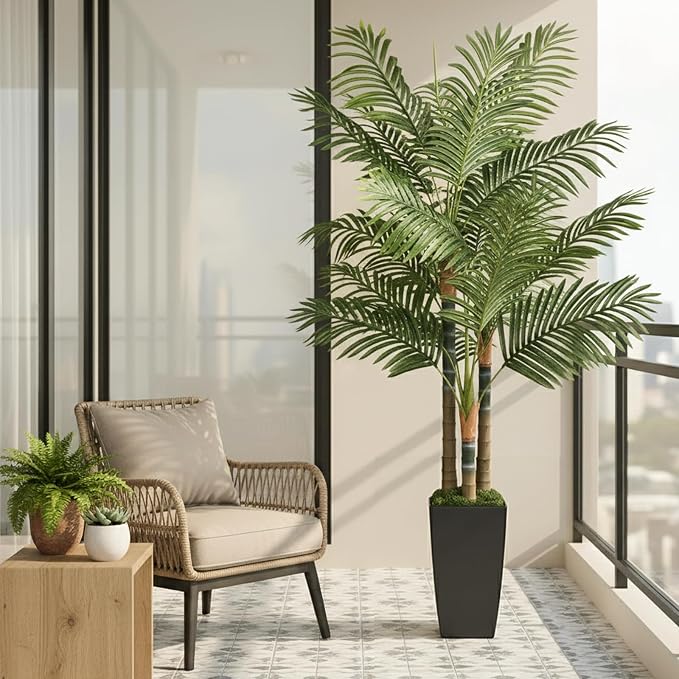 6ft Artificial Palm Tree Indoor Plant，Triple Faux Tropical Areca Floor Plant in - Image 5