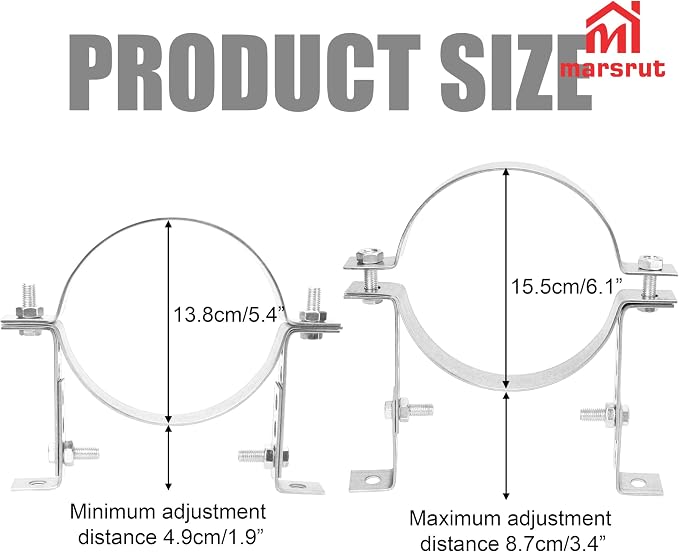 6 Inch Adjustable Vent Wall Strap, Chimney Pipe Support Bracket, Duct Hanger - Image 2