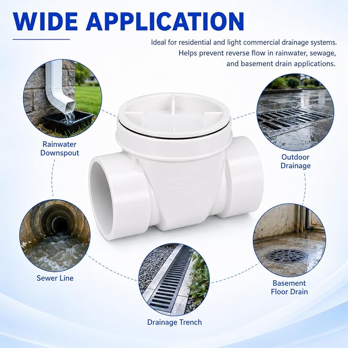 4" PVC Backwater Valve Drain Backflow Preventer Valve - Image 6